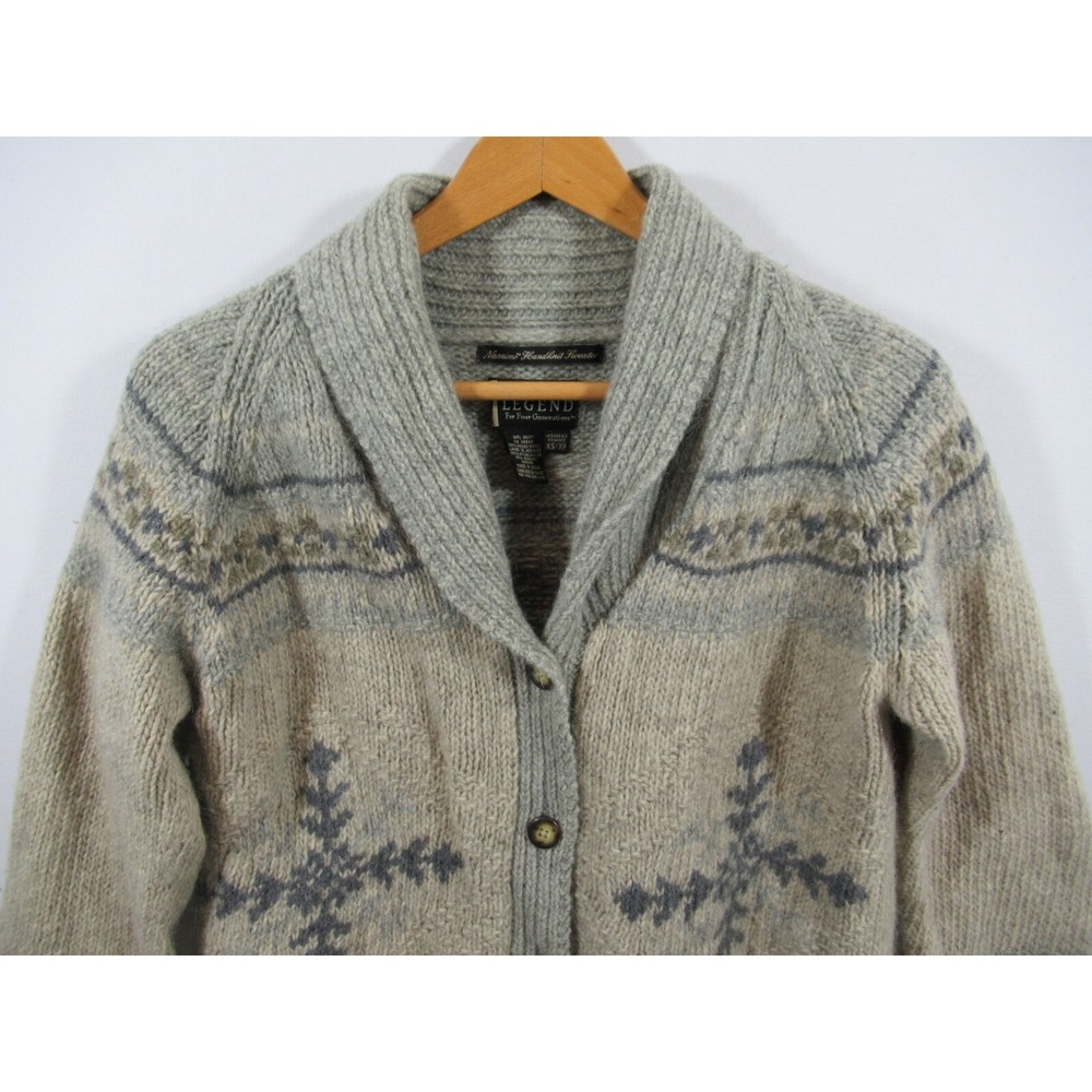 Eddie Bauer Legend Handknit Cardigan Sweater XS Merino Wool Mohair Snowflake - Picture 2 of 6